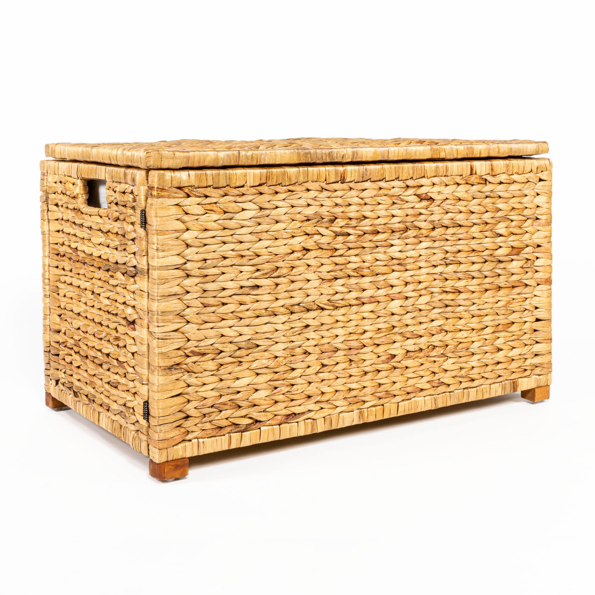 Natural Handwoven Wicker Weave 30" Storage Trunk with Wooden Frame
