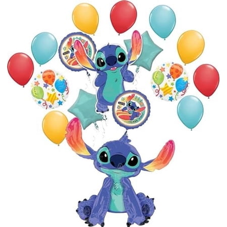 Anagram 33" Stitch Shape and 38" Stitch Airwalker Birthday Party Foil Balloon Bouquet 17pc
