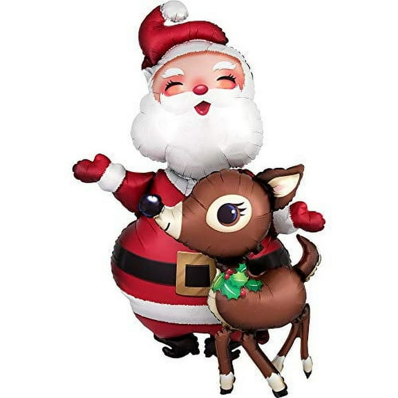 Anagram 48" Santa & Reindeer Airwalkers Foil Balloon, Multicolor