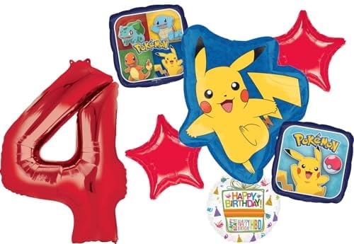 Anagram 4th Birthday Party Supplies 7pc Pikachu Foil Balloon Bouquet Decorations