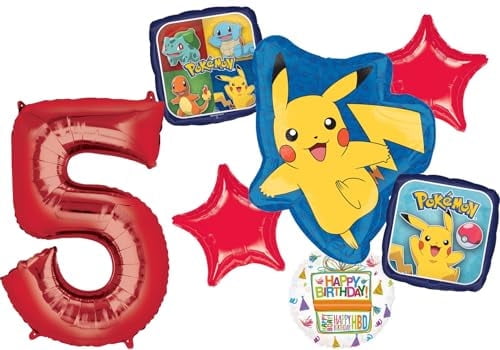 Anagram 5th Birthday Party Supplies 7pc Pikachu Foil Balloon Bouquet Decorations