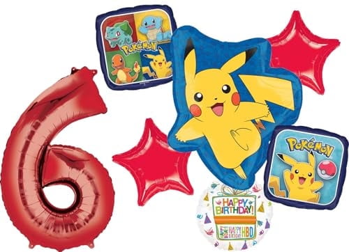 Anagram 6th Birthday Party Supplies 7pc Pikachu Foil Balloon Bouquet Decorations