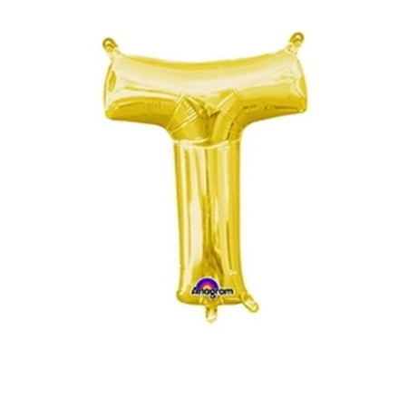 Anagram 78498 16 in. Letter T Gold Supershape Foil Balloon