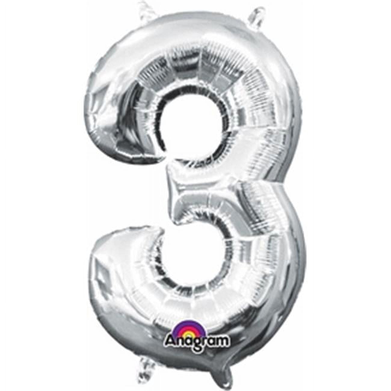 Anagram 78527 16 in. Number 3 Silver Shape Air Fill Foil Balloon