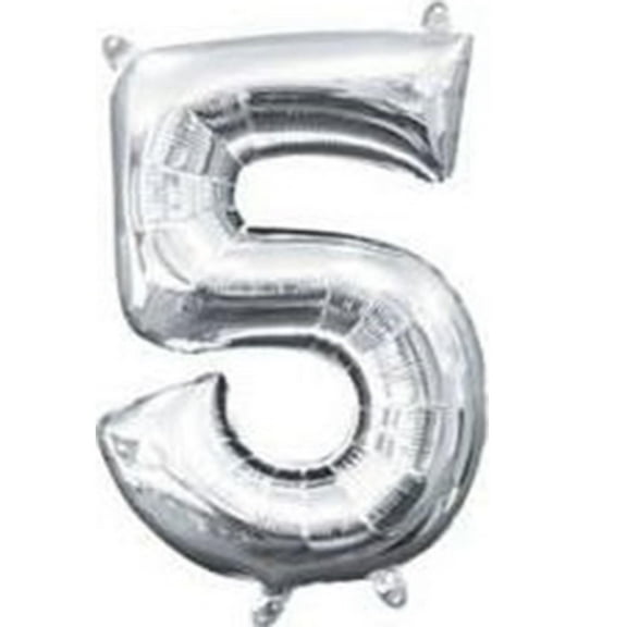 Anagram 78531 16 in. Number 5 Silver Shape Air Fill Foil Balloon