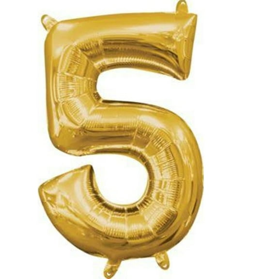 Anagram 78532 16 in. Number 5 Gold Shape Air Fill Foil Balloon
