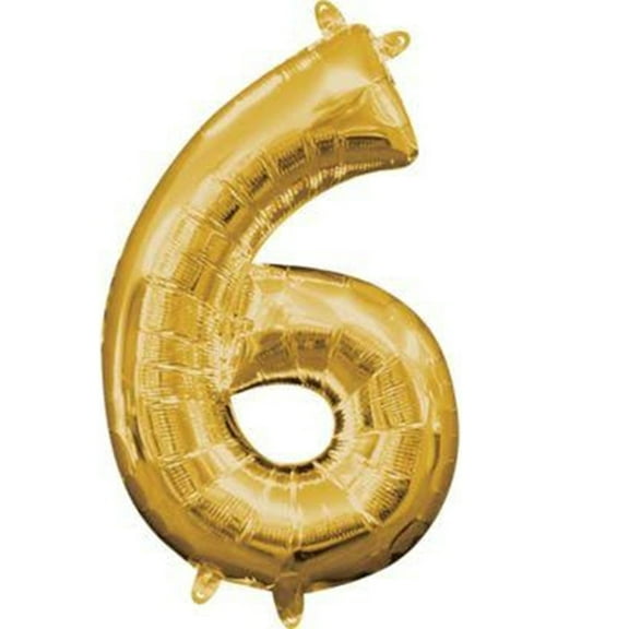 Anagram 78534 16 in. Number 6 Gold Shape Air Fill Foil Balloon