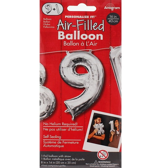 Anagram 78539 16 in. Number 9 Silver Shape Air Fill Foil Balloon