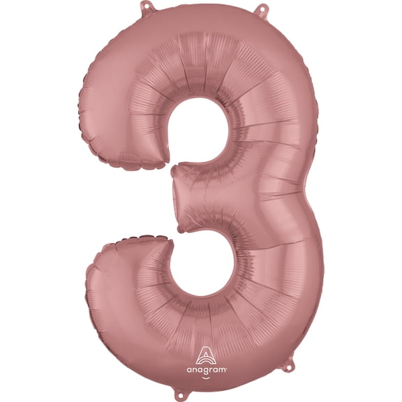 Anagram Foil Number 3 Balloon, 34in, Rose Gold