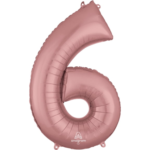 Anagram Foil Number 6 Balloon, 34in, Rose Gold