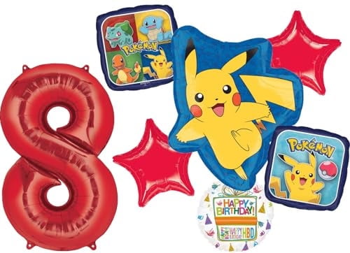 Anagram 8th Birthday Party Supplies 7pc Pikachu Foil Balloon Bouquet Decorations
