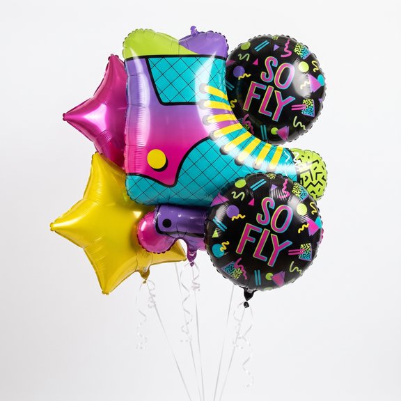 Anagram 90s Party Bouquet Balloons, 5pc, 27 Inch and 18 Inch