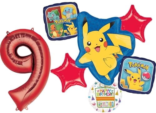 Anagram 9th Birthday Party Supplies 7pc Pikachu Foil Balloon Bouquet Decorations