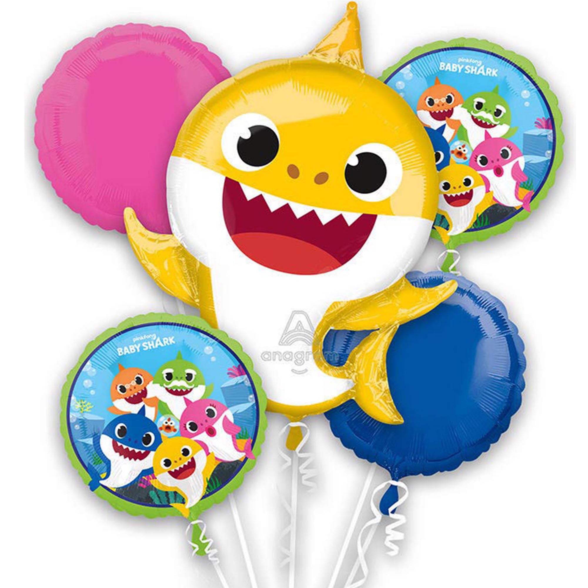 Anagram Baby Shark Balloon Bouquet, Party Supplies, 5 Count