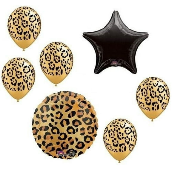 Anagram Balloons, Mylar Latex Gold Leopard Cheetah Jungle Safari, 10 5 oz, (7 Piece)