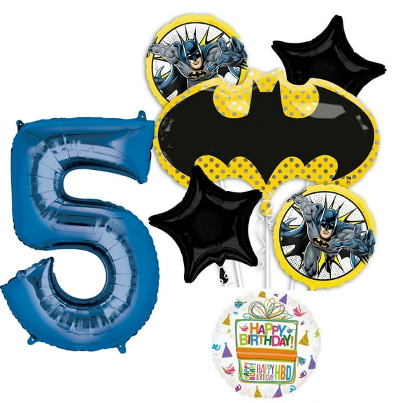 Anagram Batman 5th Birthday Party Supplies 7pc Balloon Bouquet Decorations