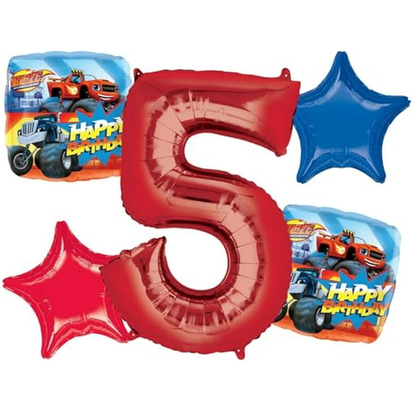 Anagram Blaze 5th Birthday Party Supplies 5pc Monster Machines Balloon Bouquet Decorations