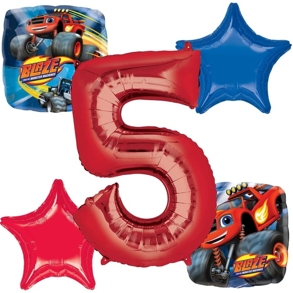 Anagram Blaze 5th Birthday Party Supplies 5pc Monster Machines Balloon Bouquet Decorations