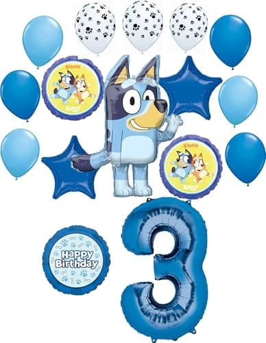 Anagram Bluey 3rd Birthday Party Supplies Bingo Foil and Latex Balloon Bouquet Decorations 16pc