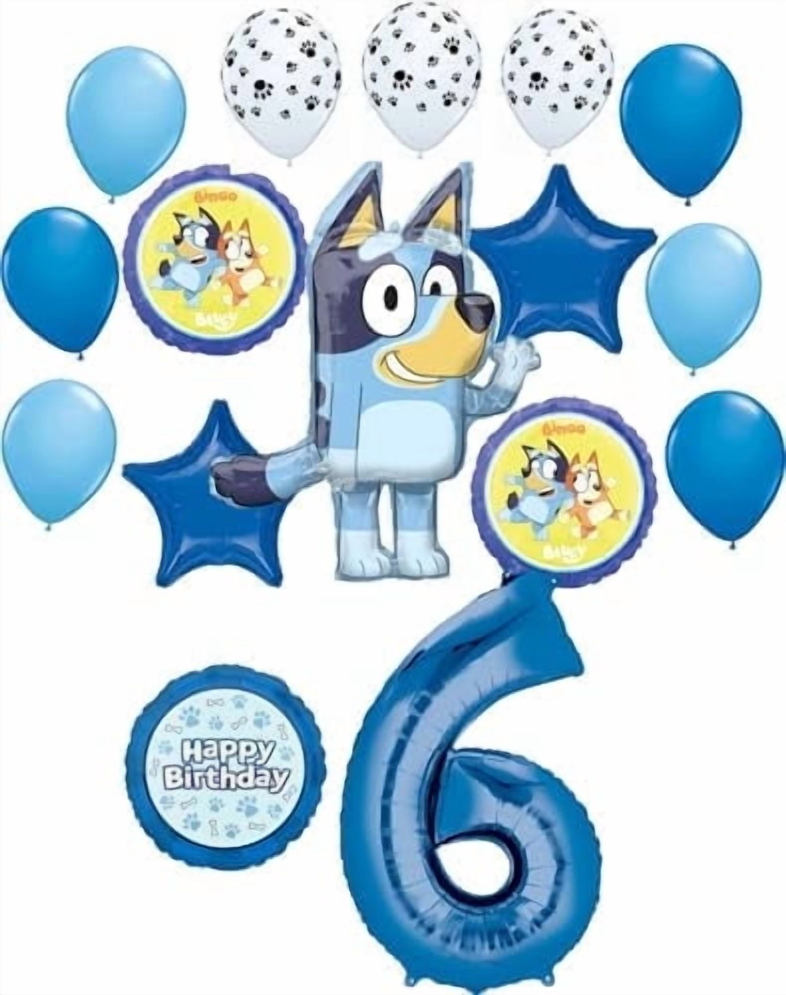 Anagram Bluey 6th Birthday Party Supplies Bingo Foil and Latex Balloon Bouquet Decorations 16pc