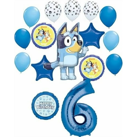 Anagram Bluey 6th Birthday Party Supplies Bingo Foil and Latex Balloon Bouquet Decorations 16pc