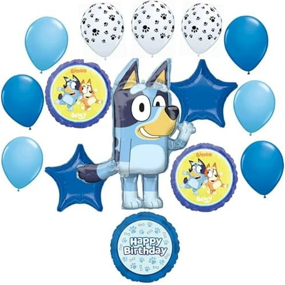 Anagram Bluey Birthday Party Supplies Bingo Foil and Latex Balloon Bouquet Decorations 15pc