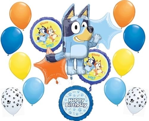 Anagram Bluey Birthday Party Supplies Foil and Latex Balloon Bouquet Decorations 16pc