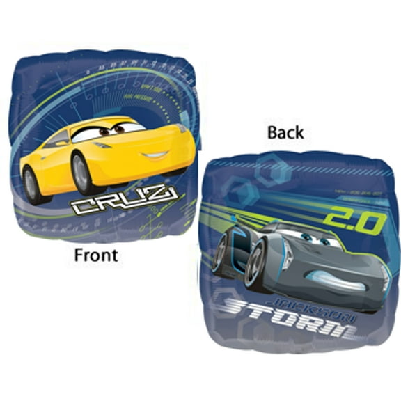 Anagram Cars 3 Cruz and Jackson Storm Double-Sided Square Foil Balloon, 17 inches, 1 count
