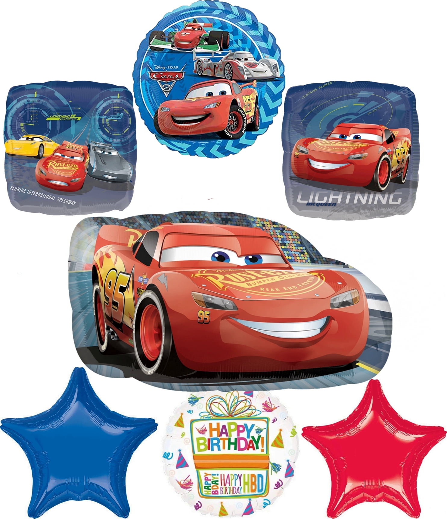 Anagram Cars Birthday Party Supplies 7pc Lightning McQueen Foil Balloon
