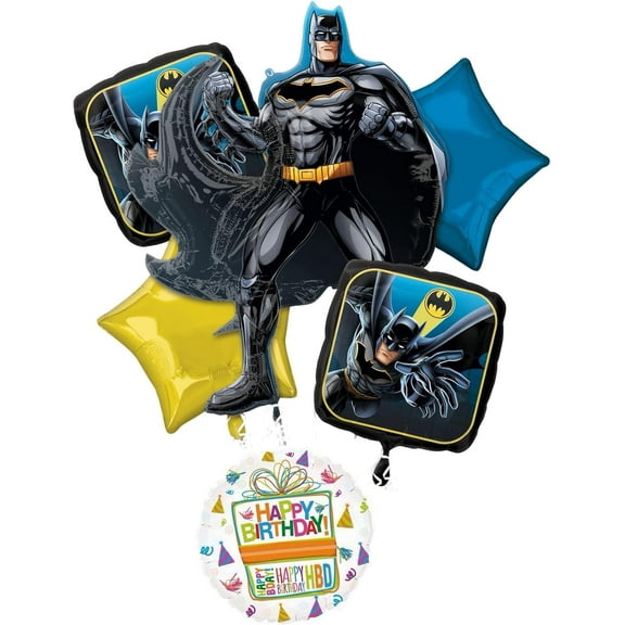 Anagram Classic Batman Birthday Party Supplies 6pc Balloon Bouquet Decorations