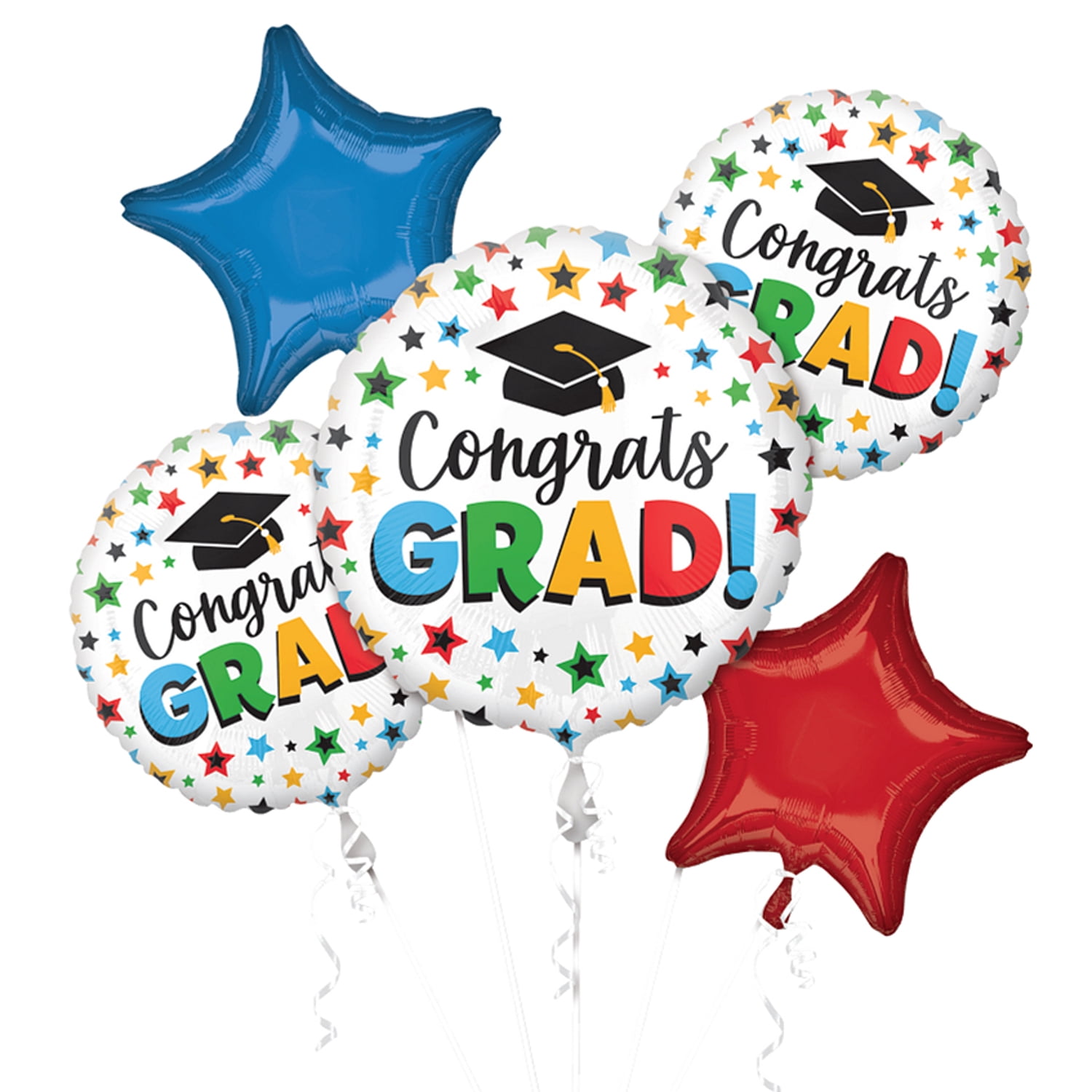 Anagram Congrats Grad Cap & Stars Graduation Bouquet 5pc Balloons, Multi-Colored