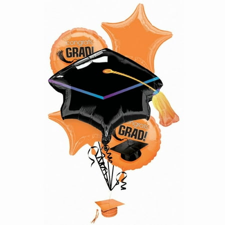 Anagram Congrats Grad School Colors Graduation 5pc Mylar Balloon Pack, Orange