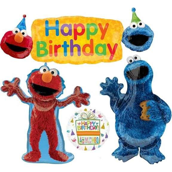 Anagram Cookie Monsters and Elmo Happy Birthday Banner Party Supplies Balloon Bouquet Decorations