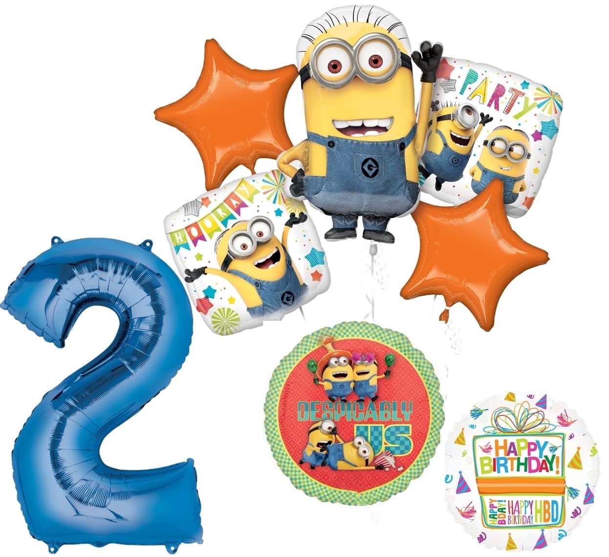 Anagram Despicable Me Minions 2nd Birthday Party Supplies 8 pc Balloon Bouquet Decorations