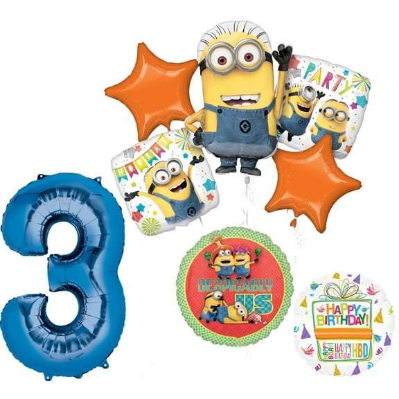 Anagram Despicable Me Minions 3rd Birthday Party Supplies 8 pc Balloon Bouquet Decorations