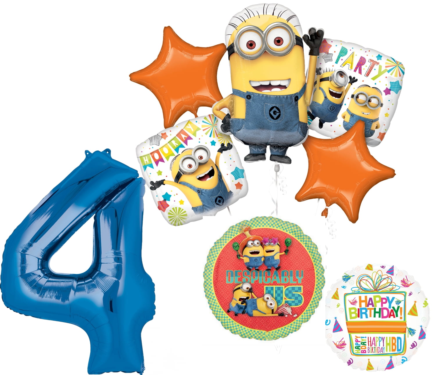 Anagram Despicable Me Minions 4th Birthday Party Supplies 8 pc Balloon Bouquet Decorations