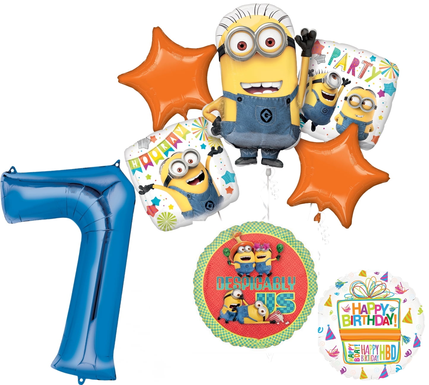 Anagram Despicable Me Minions 7th Birthday Party Supplies 8 pc Balloon Bouquet Decorations