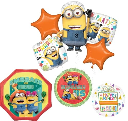 Anagram Despicable me 4 Minions Birthday Party Supplies 8 pc Balloon Bouquet Decorations