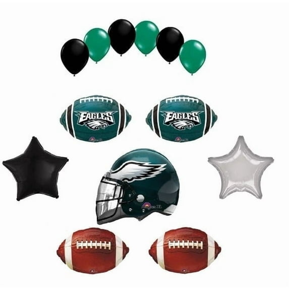 Anagram Eagles Football Helmet Balloon Pack, Green/Black, Mylar, 13 Piece
