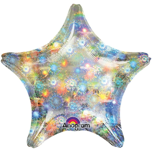 Anagram Fireworks Holographic Star Jr Shape 19" Foil Balloon, Silver Multi
