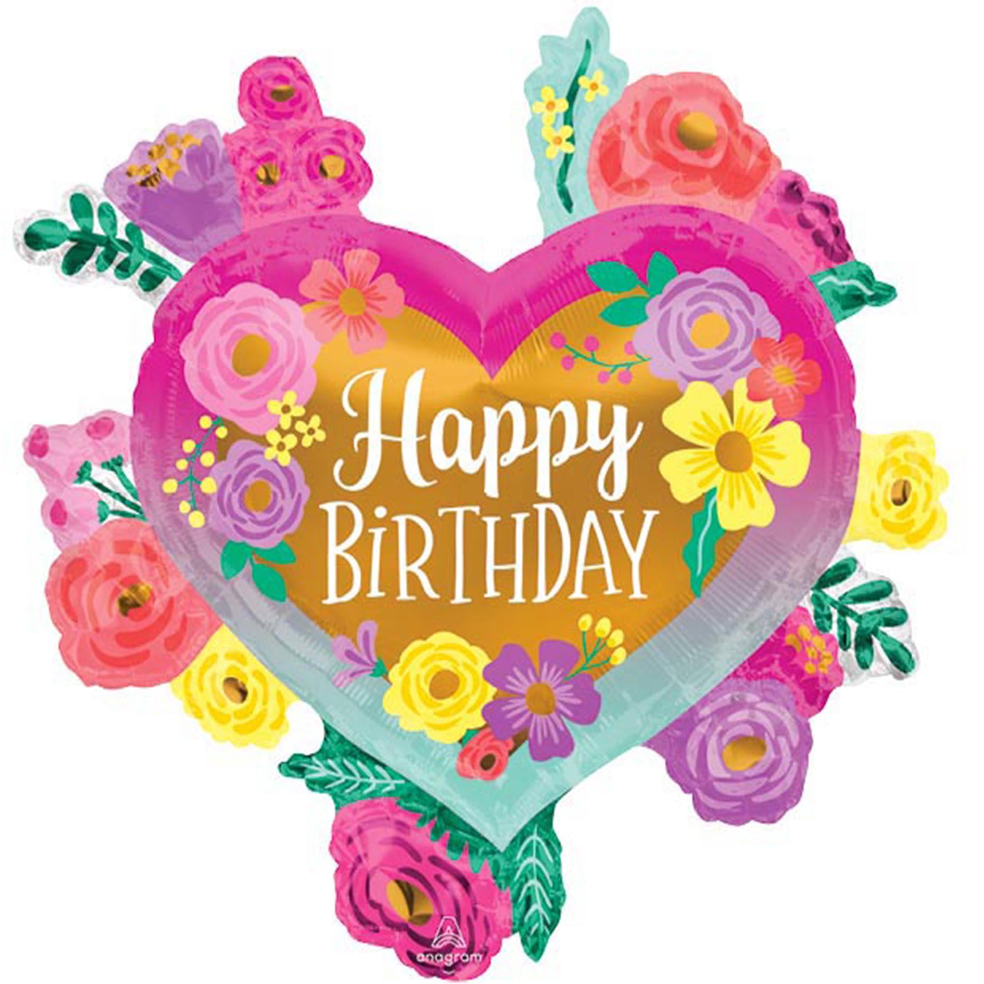 27" Multicolor Floral Happy Birthday Foil Balloon
