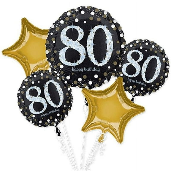 Anagram Foil Balloon Bouquet 5 Piece SPARKLING 80th Birthday