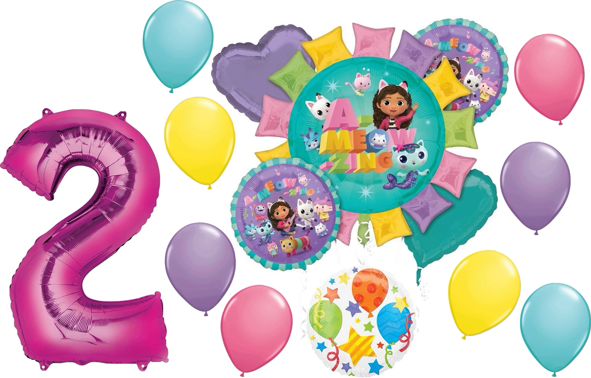 Anagram Gabby's Dollhouse 2nd Birthday Party Supplies and Cats Balloon Bouquet Decorations