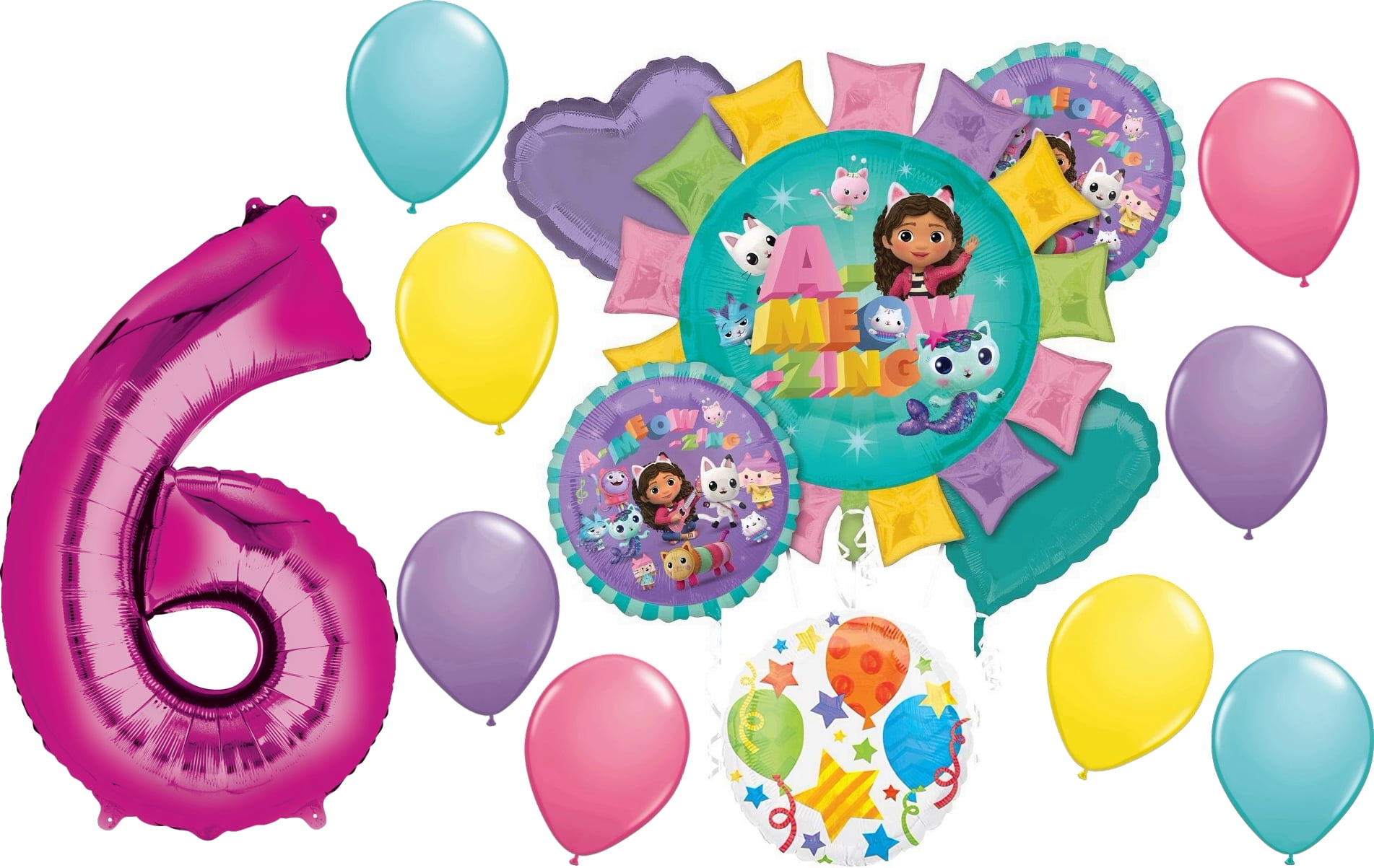 Anagram Gabby's Dollhouse 6th Birthday Party Supplies and Cats Balloon Bouquet Decorations