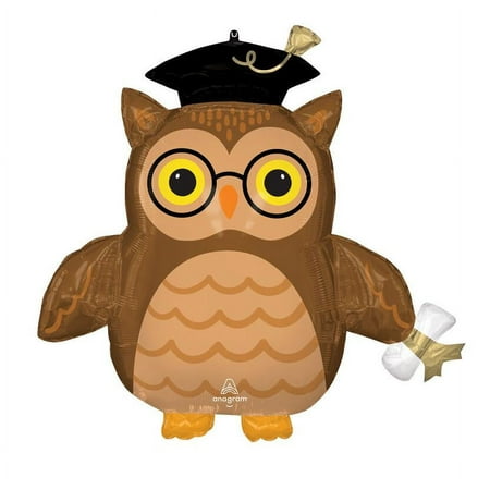 Anagram Graduate Wise Owl 30IN Graduation Jumbo Shape Foil Balloon, Brown Black