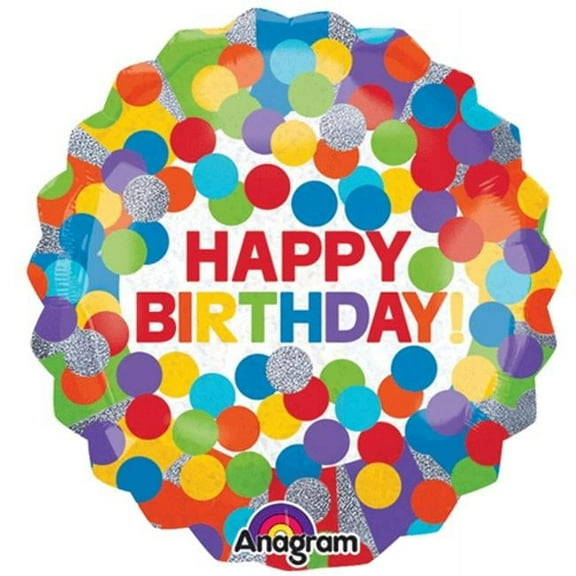 Happy Birthday 28" Rainbow Dot Holographic Foil Balloon