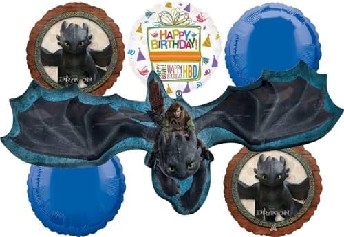 Anagram How to Train Your Dragon Birthday Party Supplies Hiccup and Toothless 6 pc Balloon Bouquet Decorations