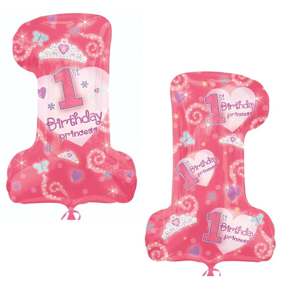 Anagram International 1st Birthday Princess Girl Balloon, 28" by 19", Pink