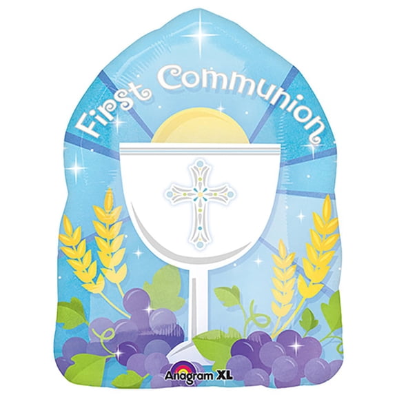 Anagram International Blessed 1st Communion Blue Balloon, 18", Multicolor