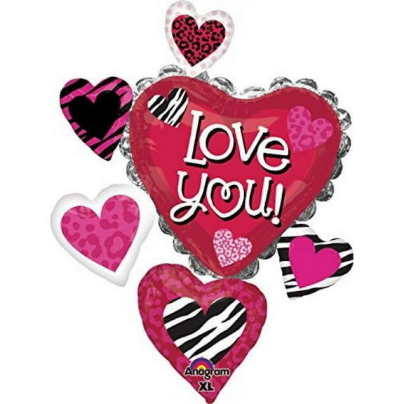Anagram International Love You Animal Print Shape Flat Balloon, 34", Multicolor